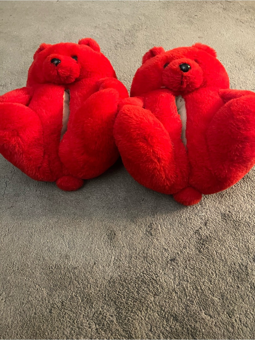 Plush Red Bear Slippers for Women - Cozy Indoor Footwear